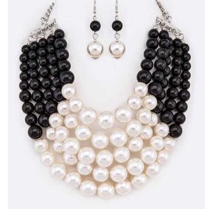 Two-Toned Layered Pearl Necklace Set